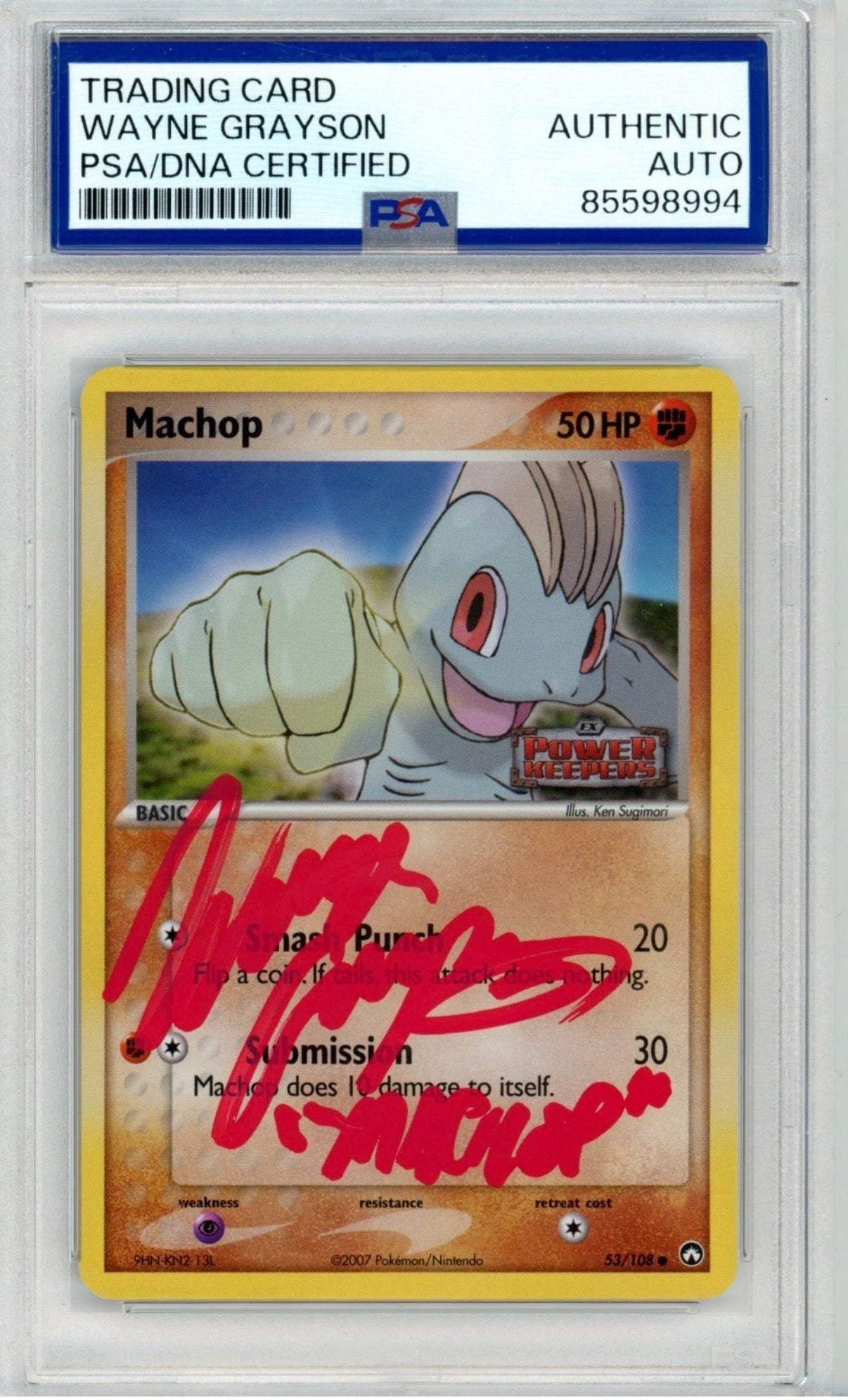 Signed PSA Wayne Grayson Pokemon Machop 53/108 Power Keepers Reverse Holo