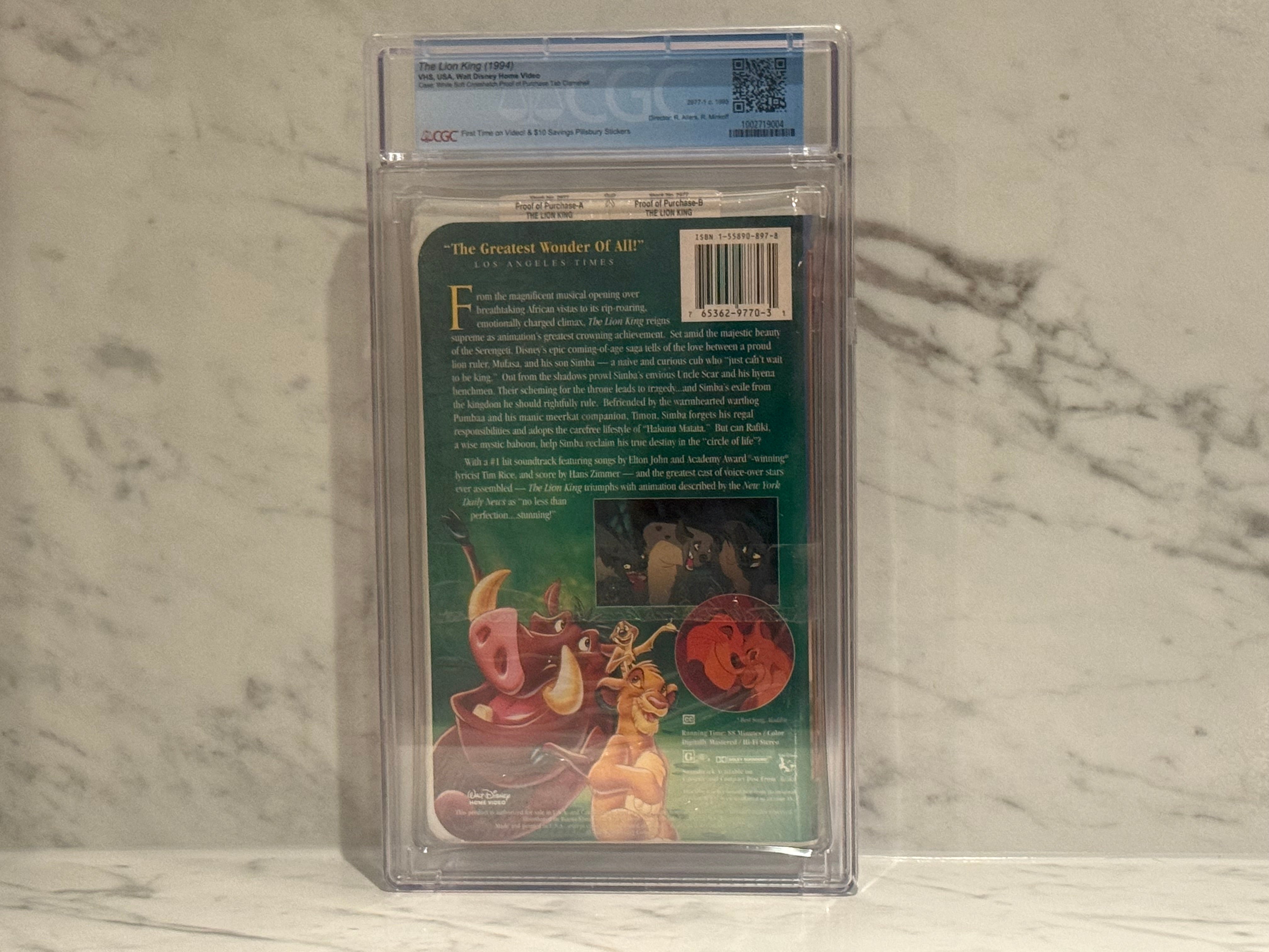 The Lion King (1995) – Factory Sealed VHS – CGC 9.2 / A+ – H-Overlap