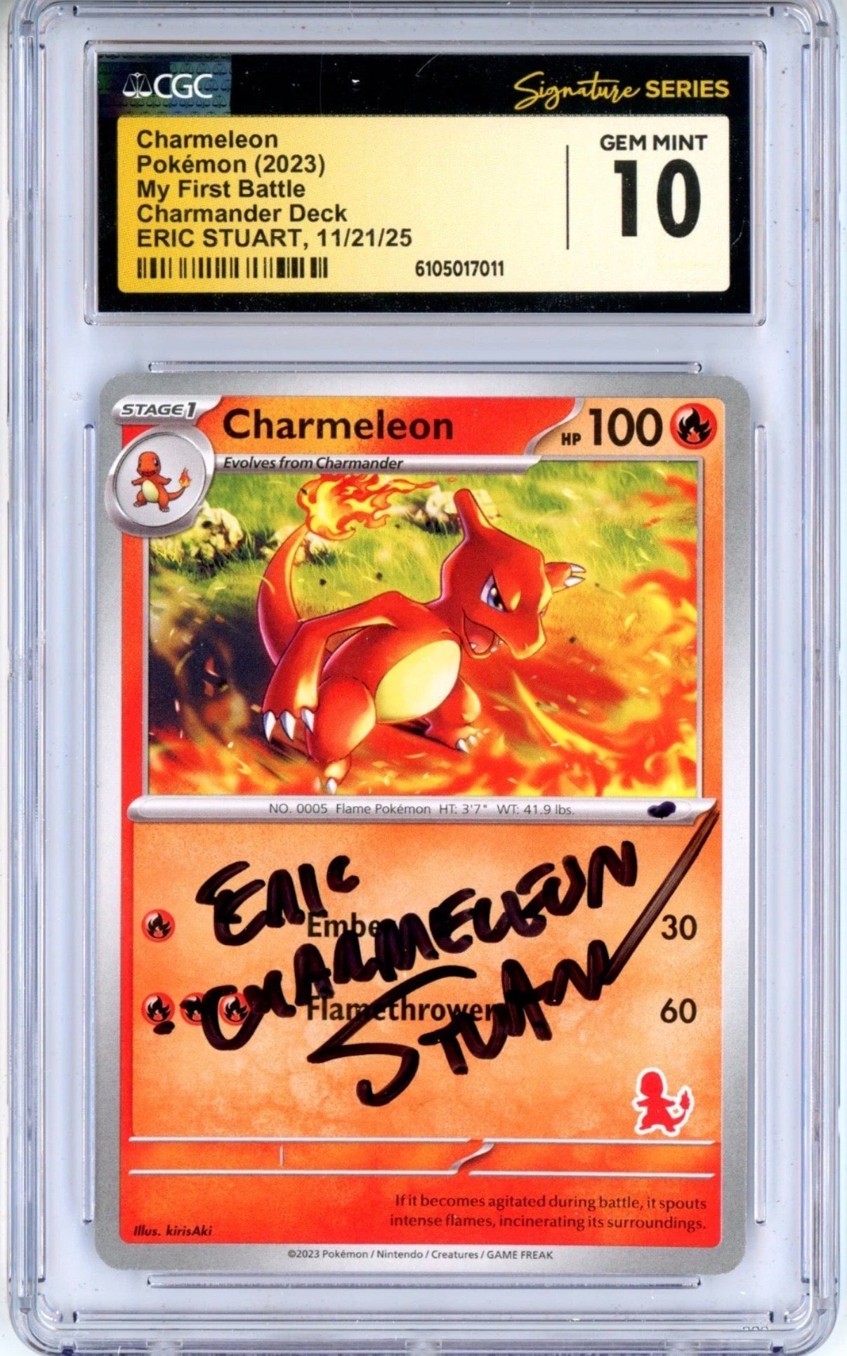 Charmeleon CGC 10 GEM MINT Signed Eric Stuart Pokémon Card