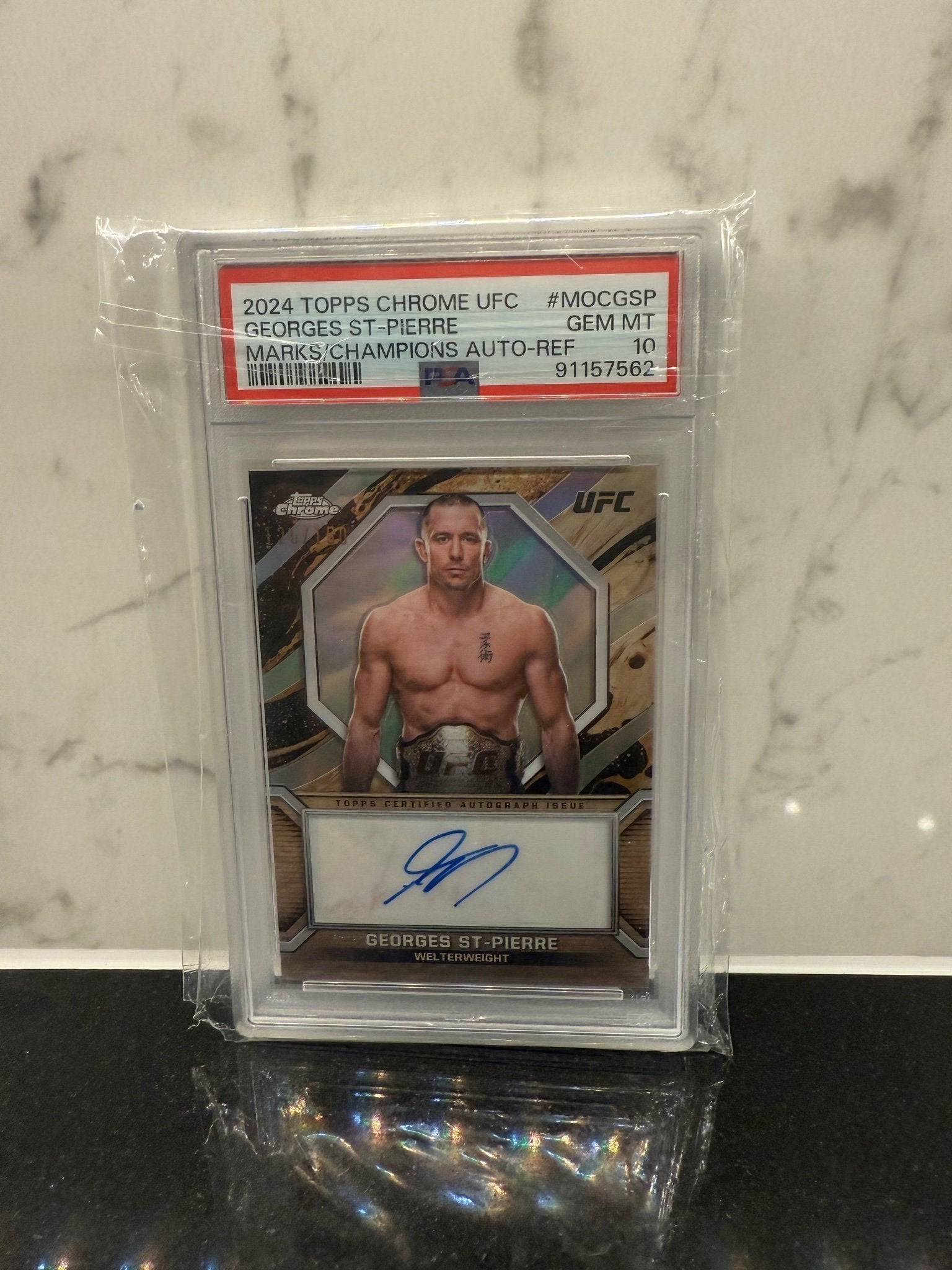 Georges St-Pierre Signed 2024 Topps Chrome UFC – Mark of Champions Auto /150 – PSA 10 – GSP Legend!