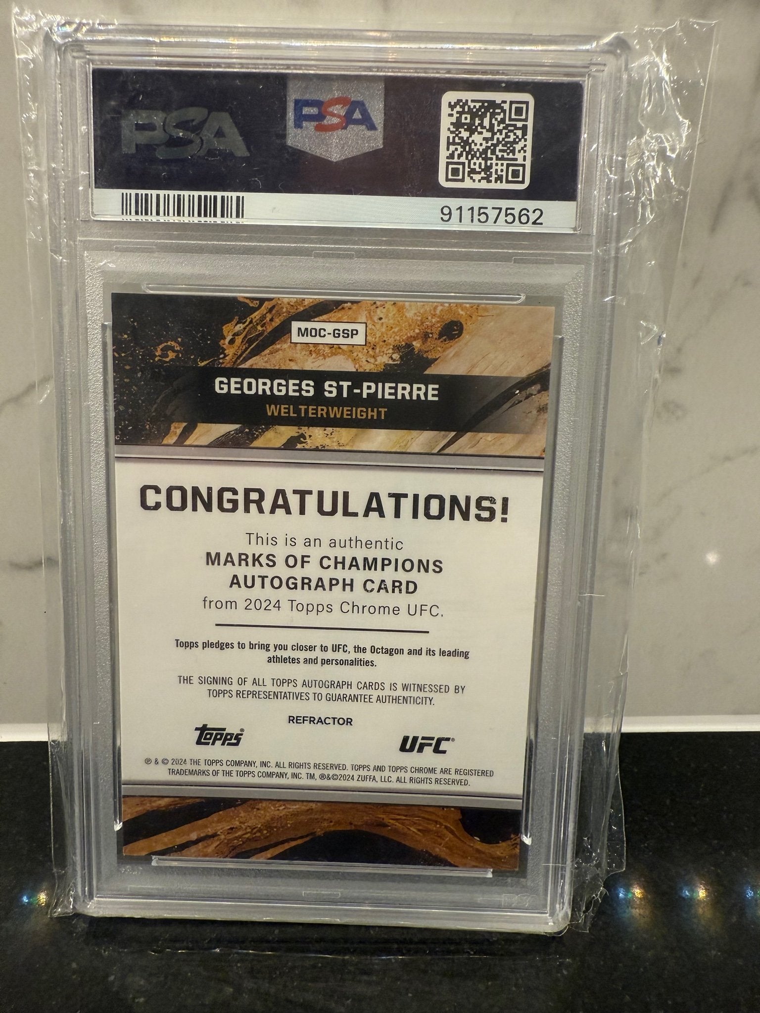 Georges St-Pierre Signed 2024 Topps Chrome UFC – Mark of Champions Auto /150 – PSA 10 – GSP Legend!