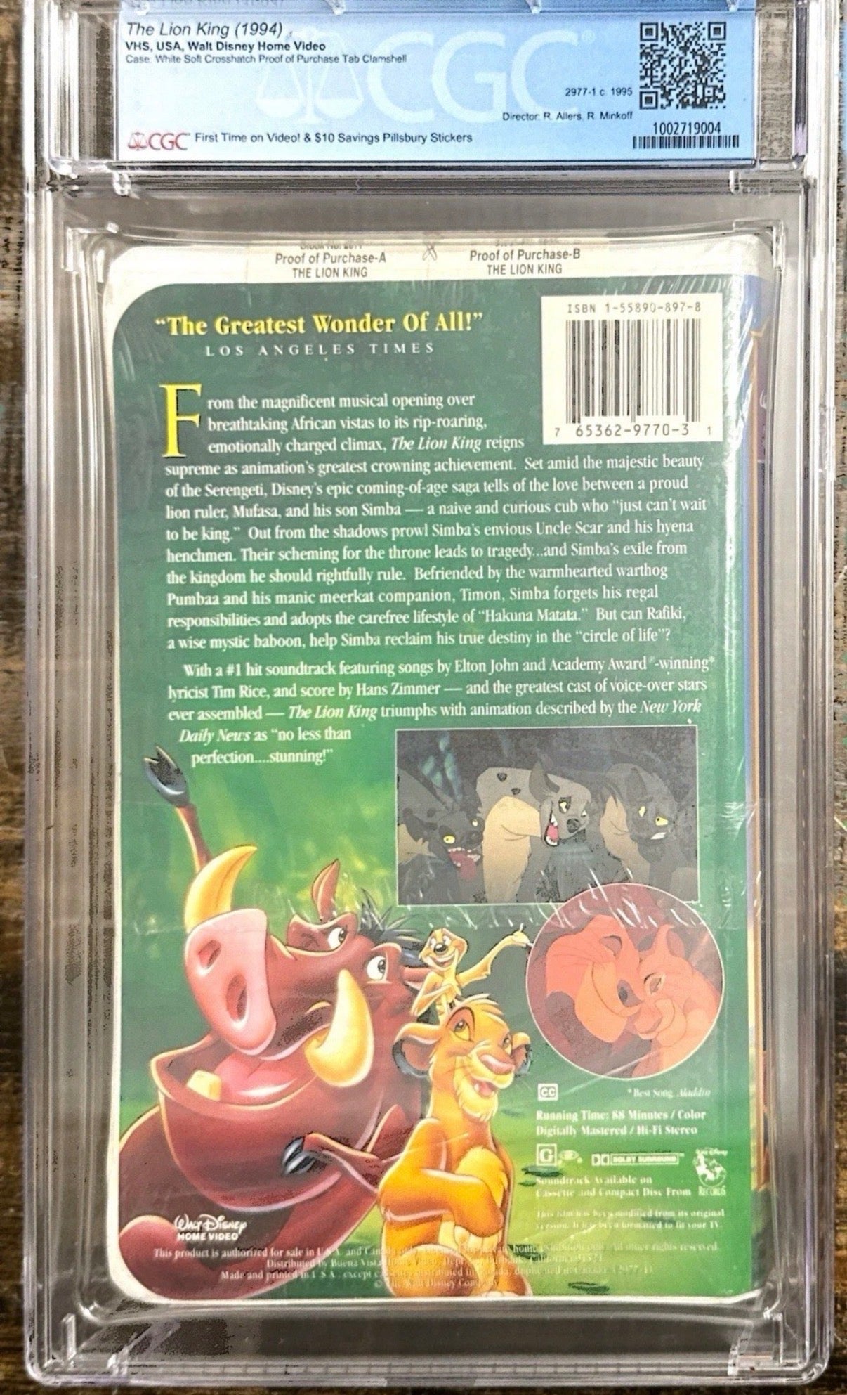 The Lion King (1995) – Factory Sealed VHS – CGC 9.2 / A+ – H-Overlap