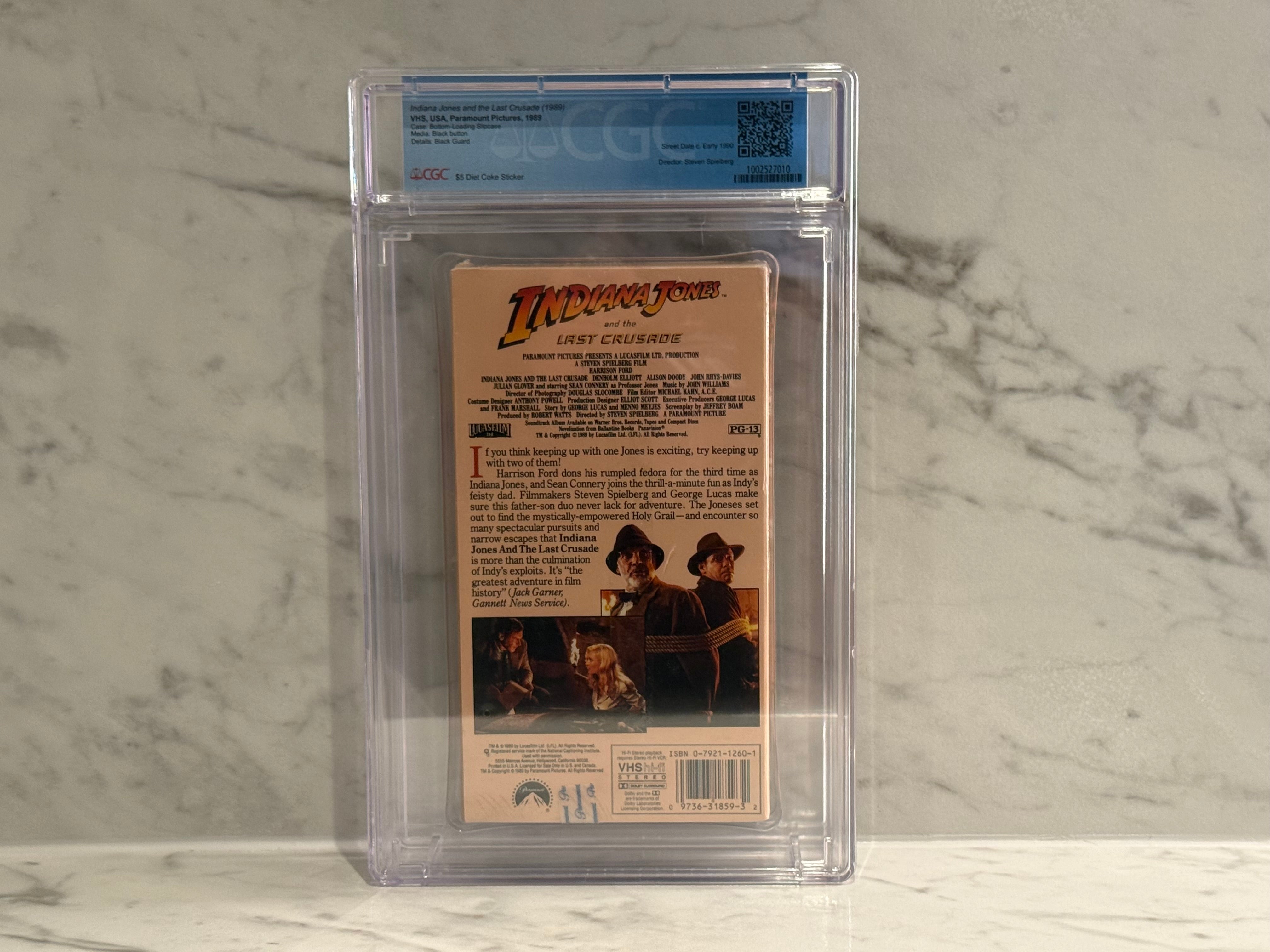 Indiana Jones and the Last Crusade (1989) CGC 9.4 A+ Sealed VHS | Rare Diet Coke Sticker