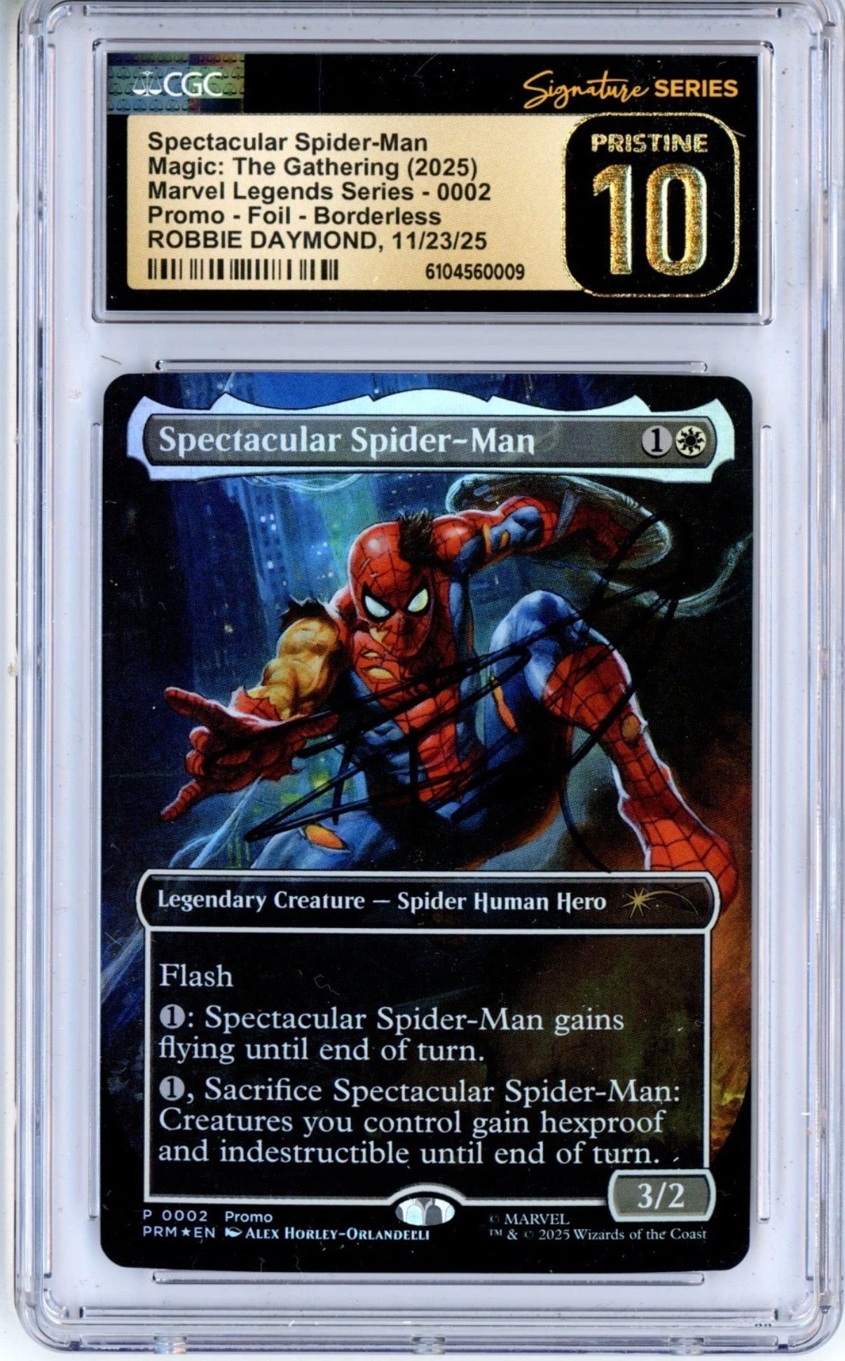 CGC Pristine 10 Signed Robbie Daymond Spectacular Spider-Man boarderless foil