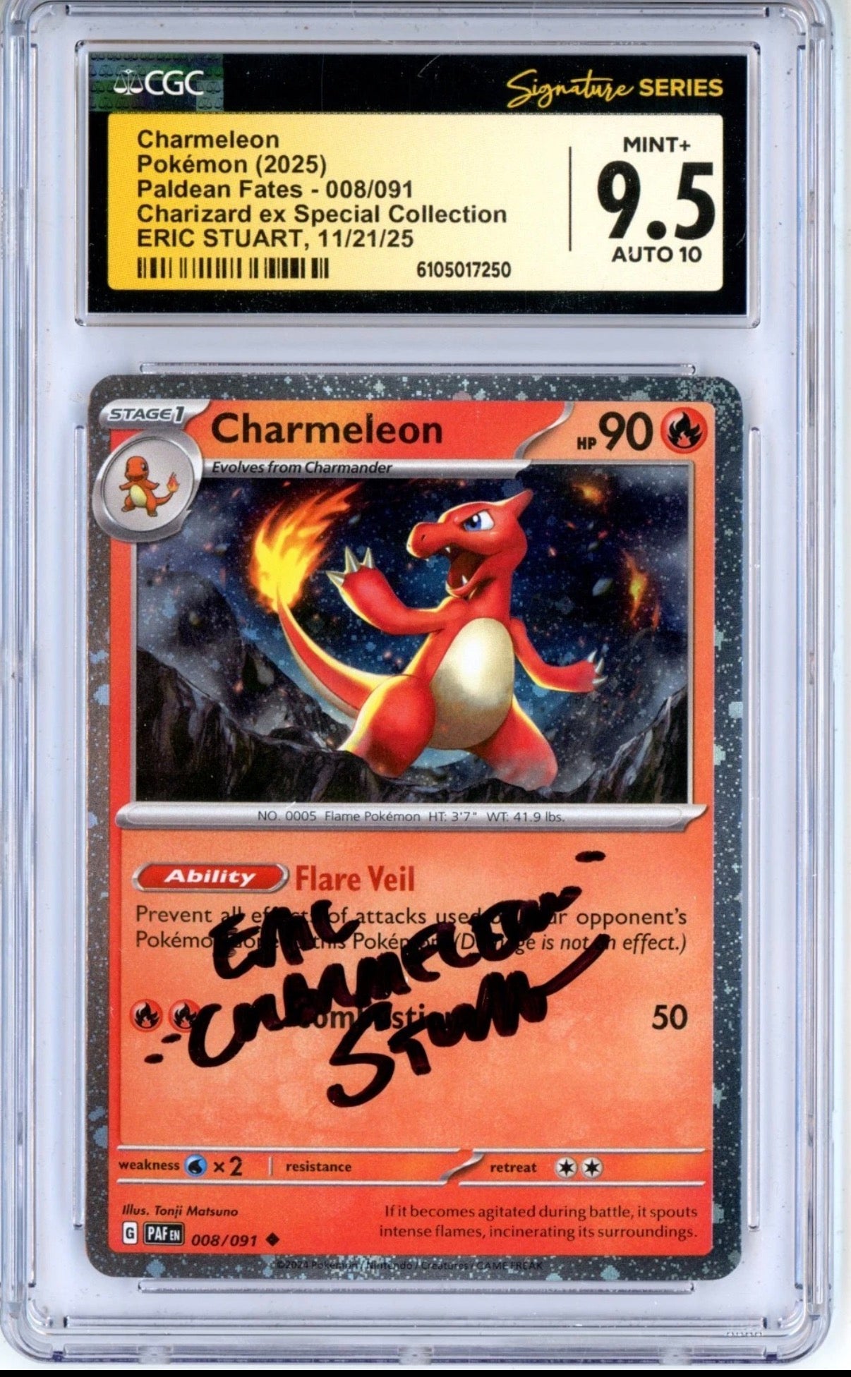 CGC 9.5 Auto 10 Charmeleon 008/091 Eric Stuart Signed – Cosmos Holo