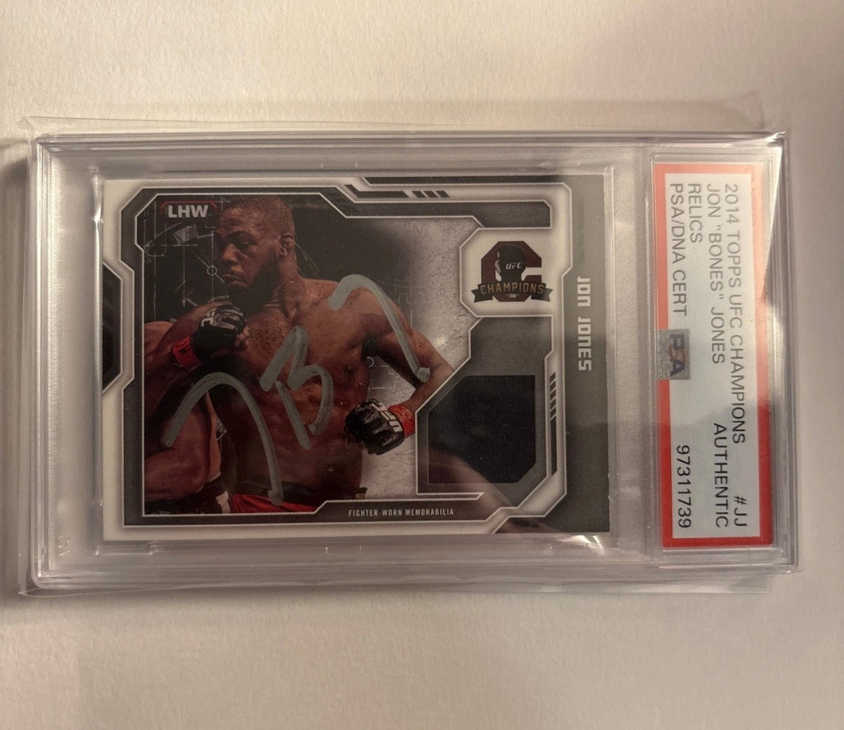 Jon Jones 2014 Topps UFC Champions Relic Fighter Worn PSA Authentic Auto POP-1