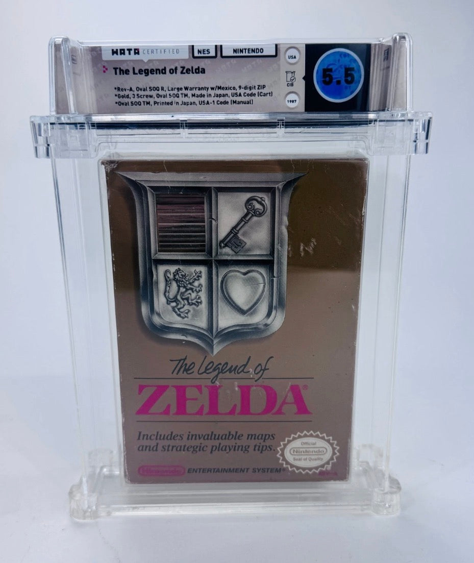 The Legend of Zelda NES Gold 1987 WATA 5.5 CIB Complete in Box Rare Early Print
