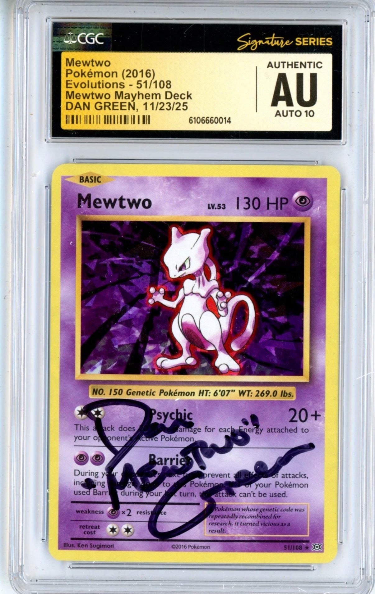 CGC Auto 10 Mewtwo 51/108 Dan Green Signed – Cracked Ice Holo