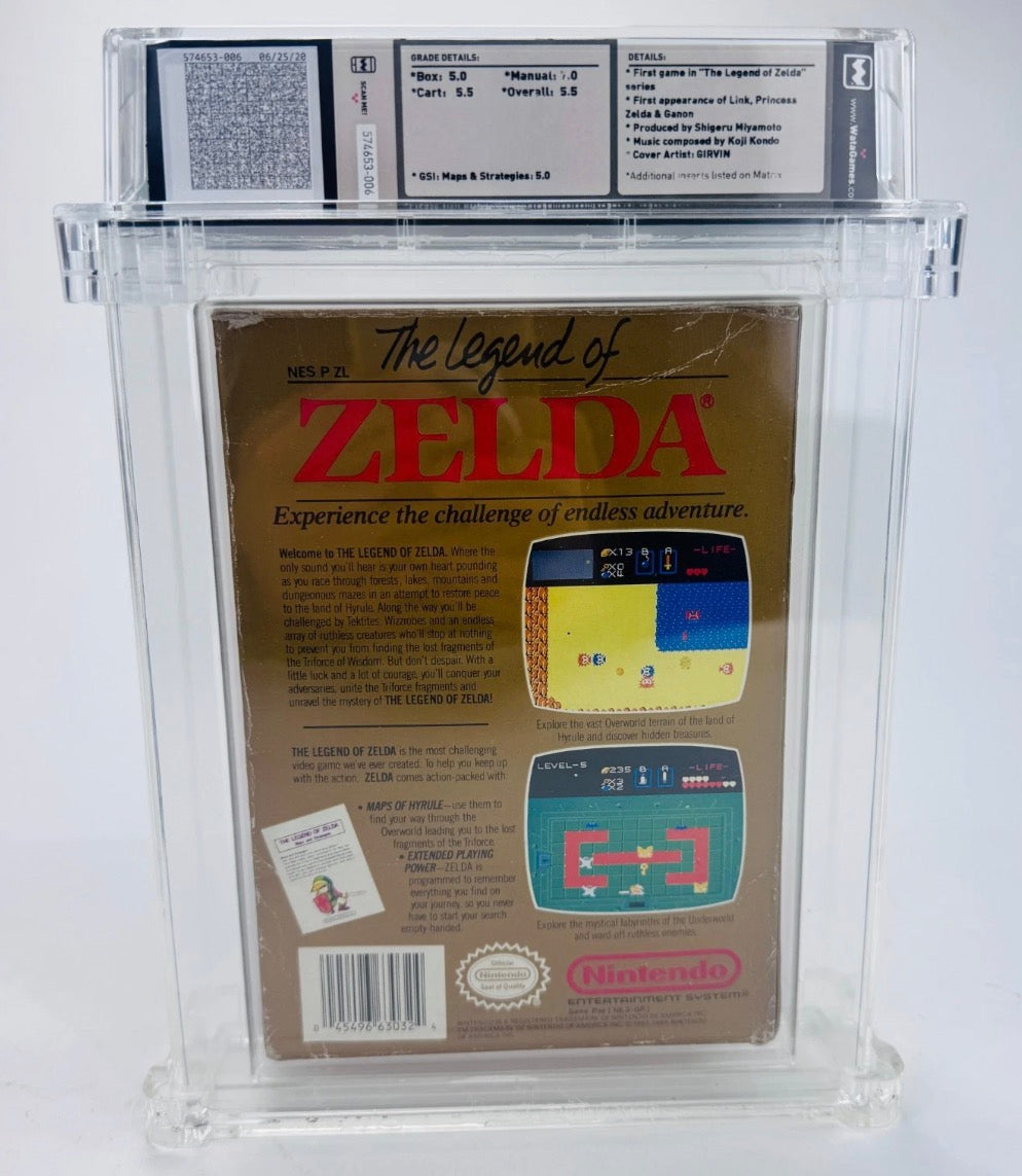 The Legend of Zelda NES Gold 1987 WATA 5.5 CIB Complete in Box Rare Early Print