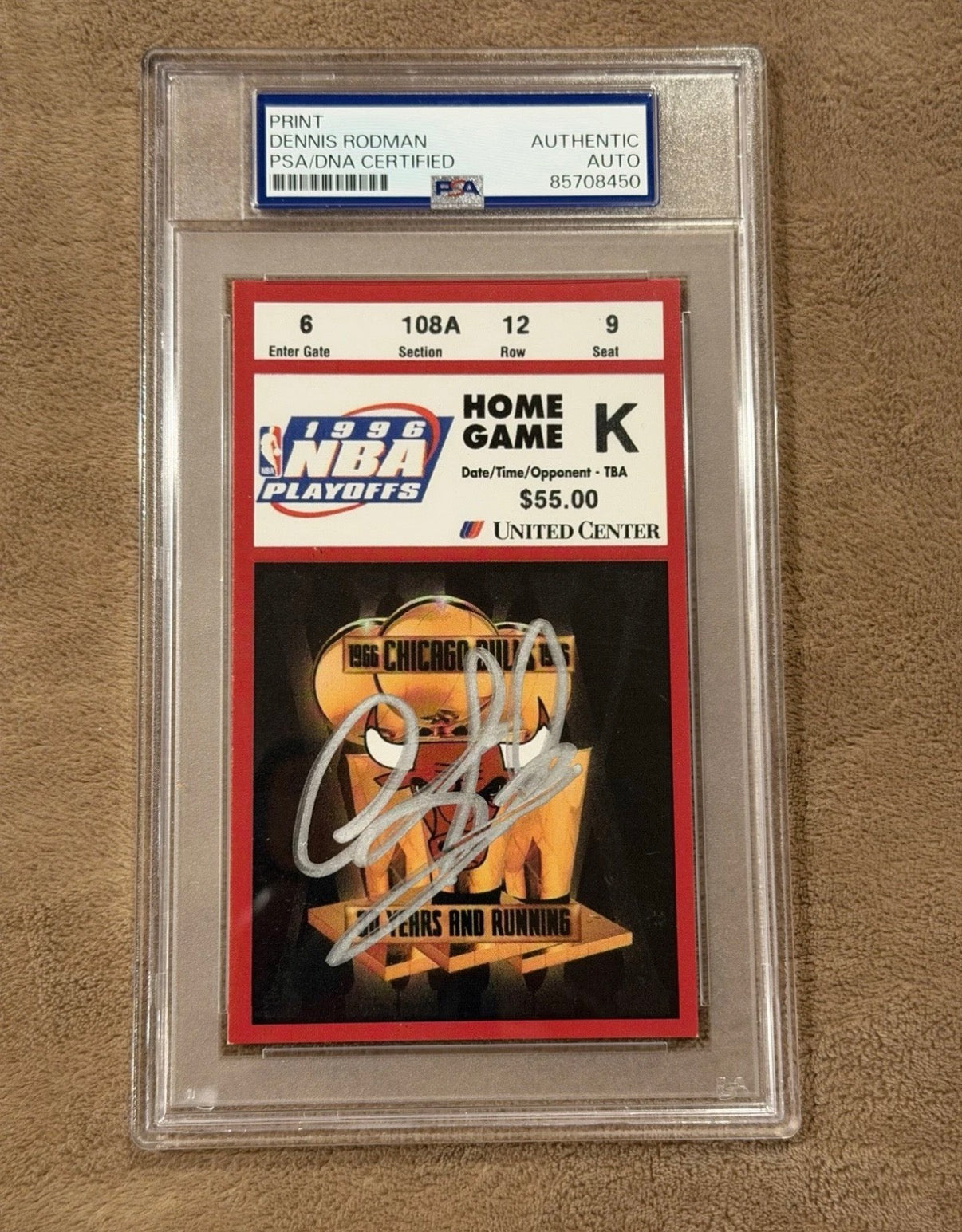 Dennis Rodman Signed 1996 NBA Playoffs Ticket PSA/DNA Auto Bulls