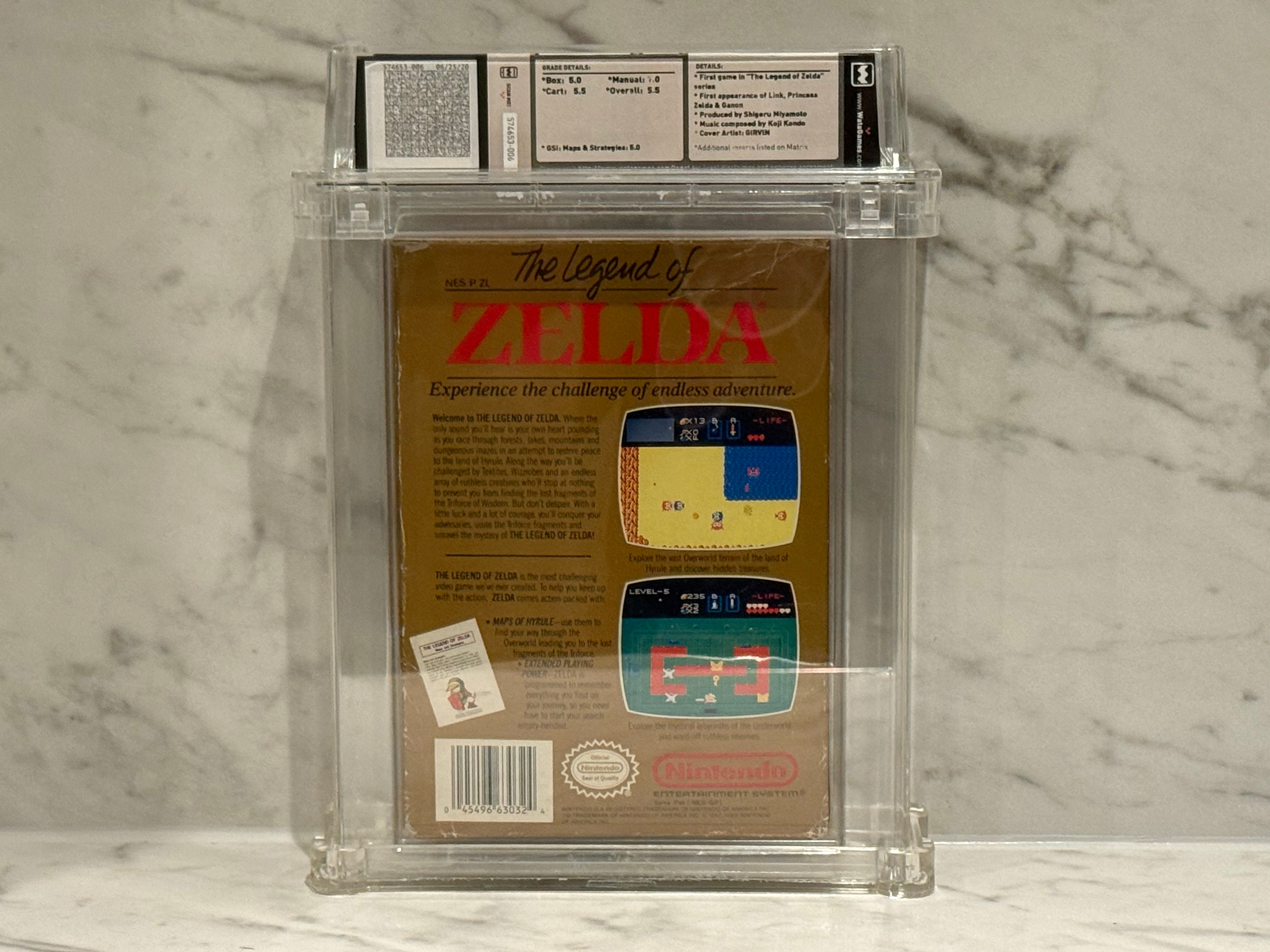 The Legend of Zelda NES Gold 1987 WATA 5.5 CIB Complete in Box Rare Early Print