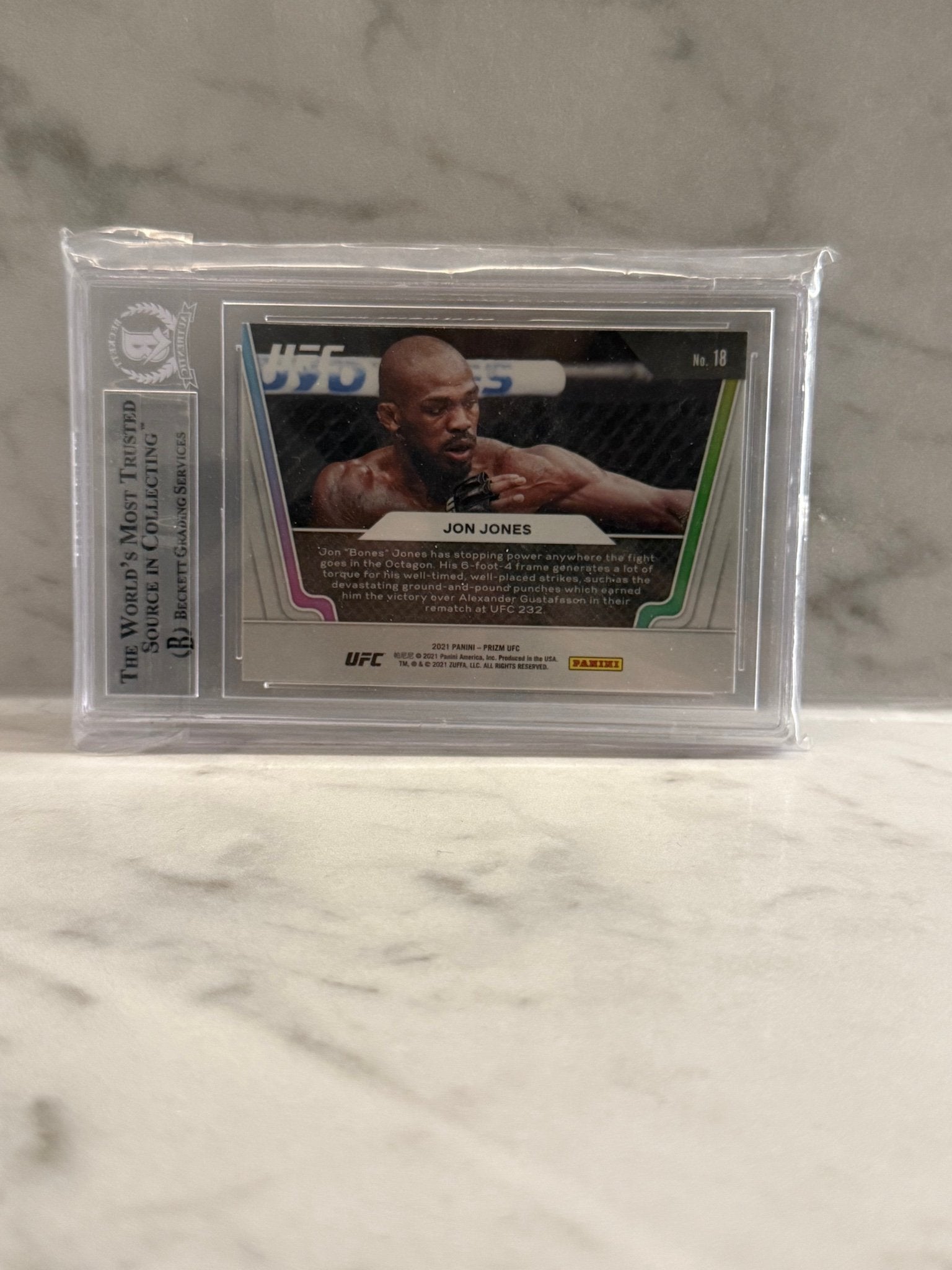 Jon Jones Signed UFC Card – Panini Prizm Knockout Artists #18 – Beckett Auto