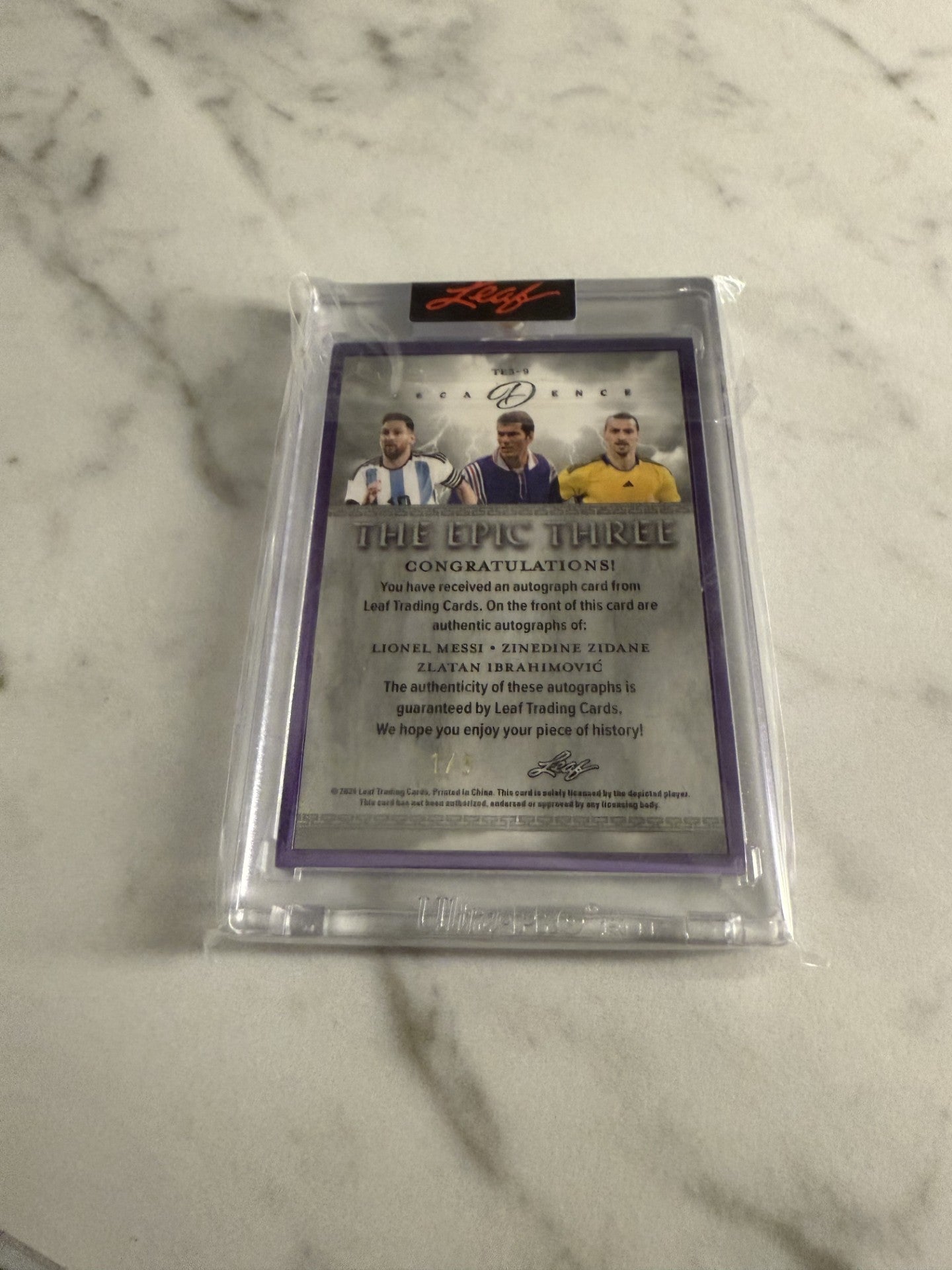 2024 Leaf Decadence Lionel Messi Ibrahimovic Zidane 1/ 5 AUTO CARD