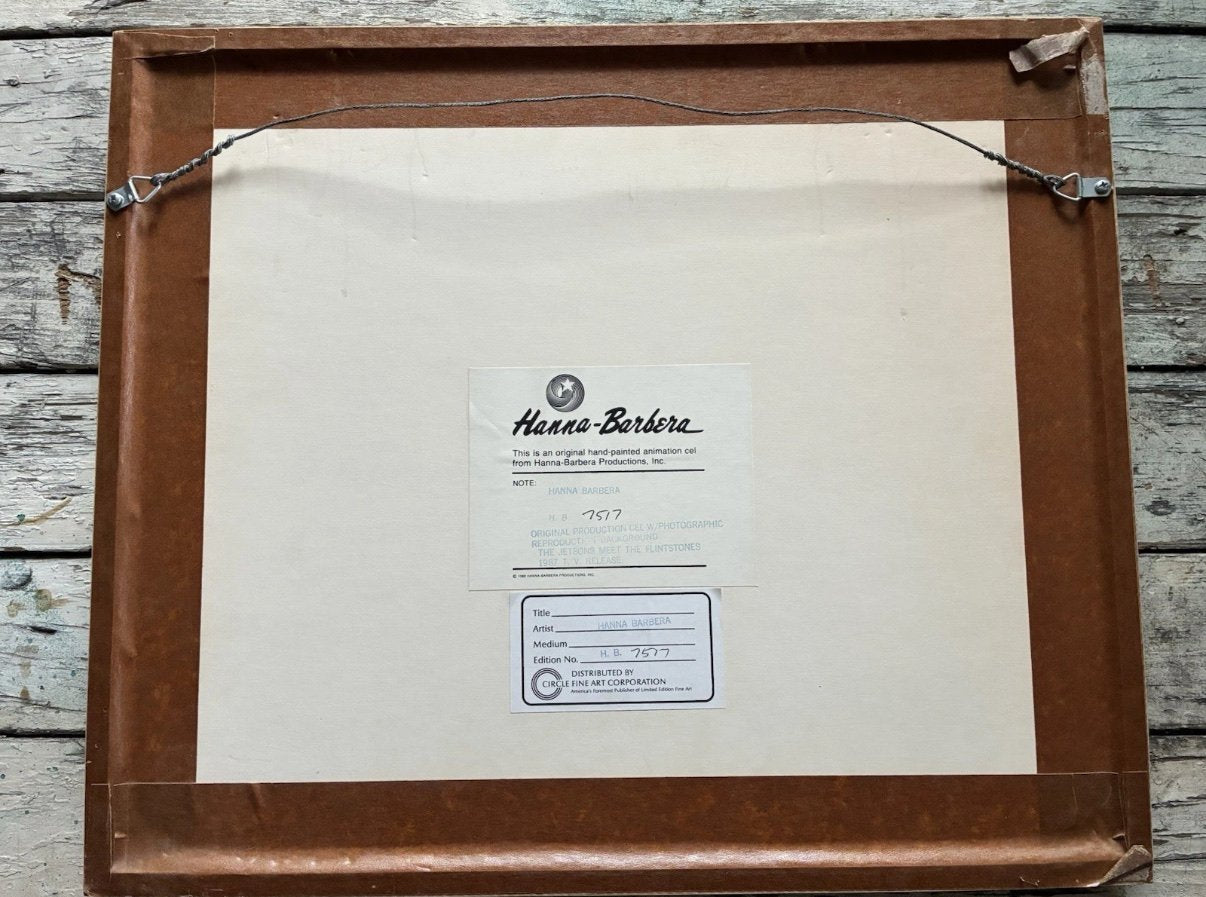 Orignal Cell of George Jetson & Fred Flintstone – Dual Signed by William Hanna & Joseph Barbera