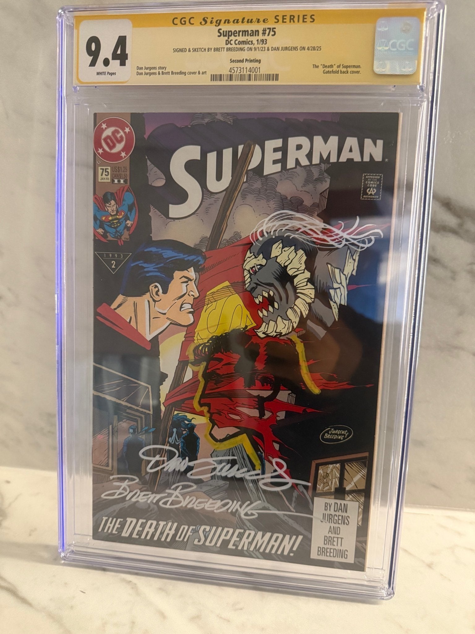 Superman #75 2nd print! 3x sketched 2x signed CGC 9.4