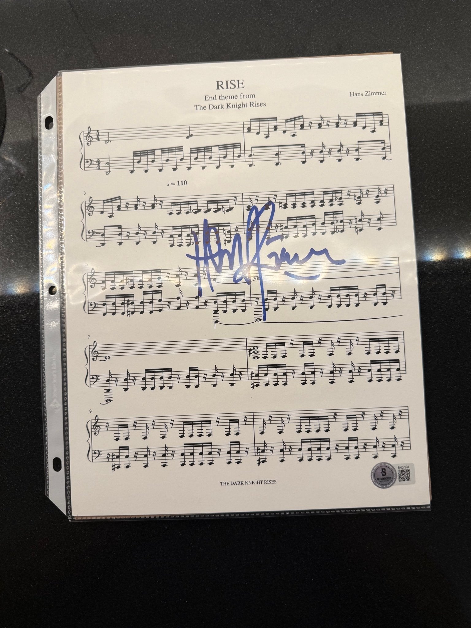Hans Zimmer Signed Sheet Music – The Dark Knight Rises – Beckett COA – Film Score Collectible