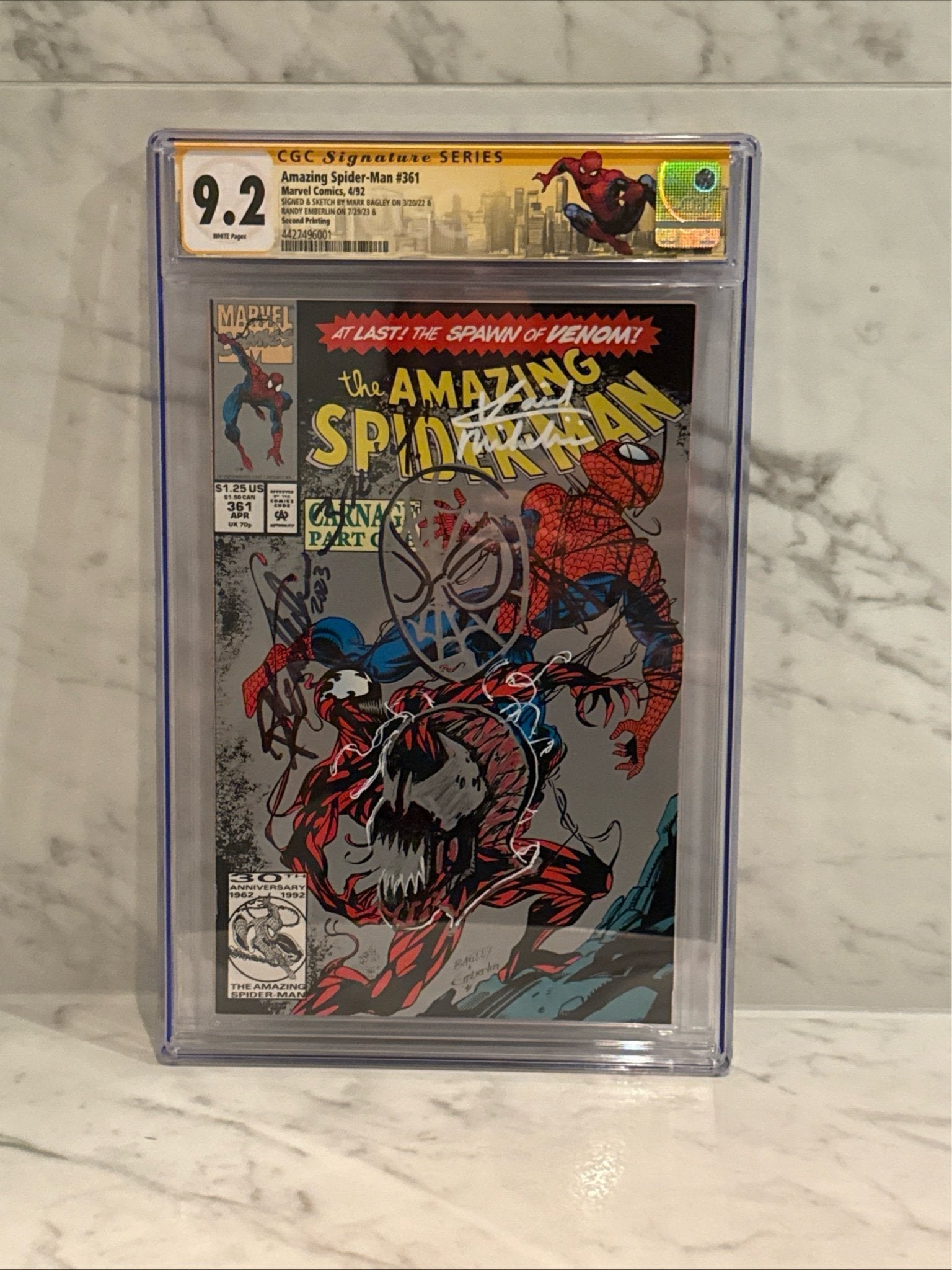 Amazing Spider-Man #361 – CGC 9.2 – 2nd Print – 3x Signed & 2x Sketched – Key Issue (Carnage)