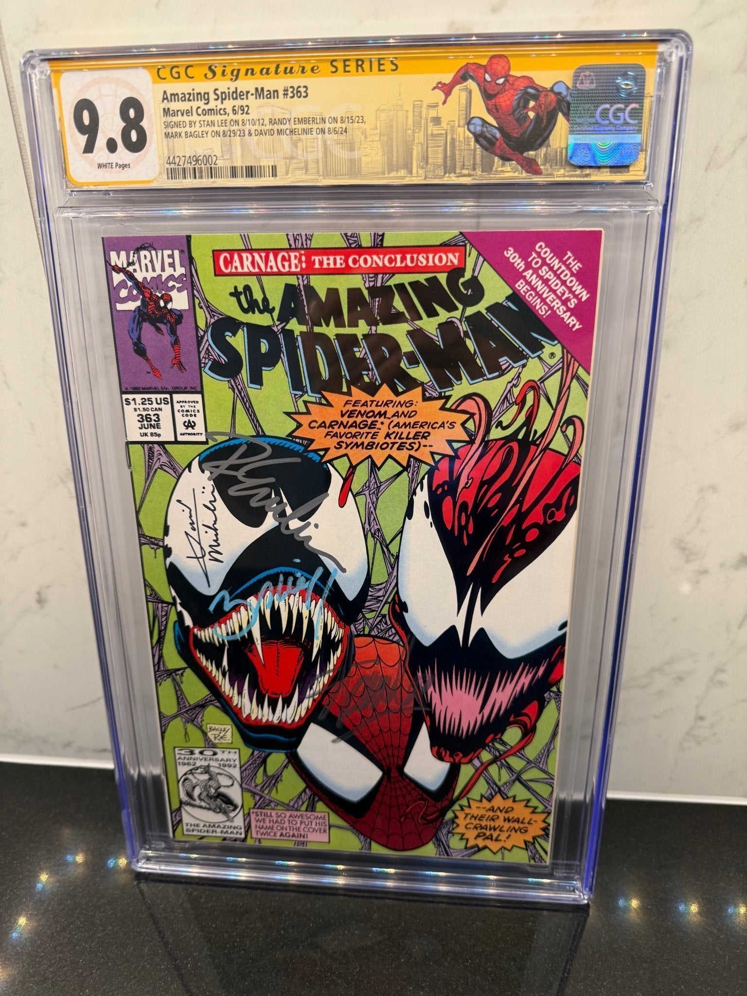 Amazing Spider-Man #363 (CGC 9.8) – 4x Signed: Stan Lee, Bagley, Michelinie, Emberlin – Venom & Carnage Classic