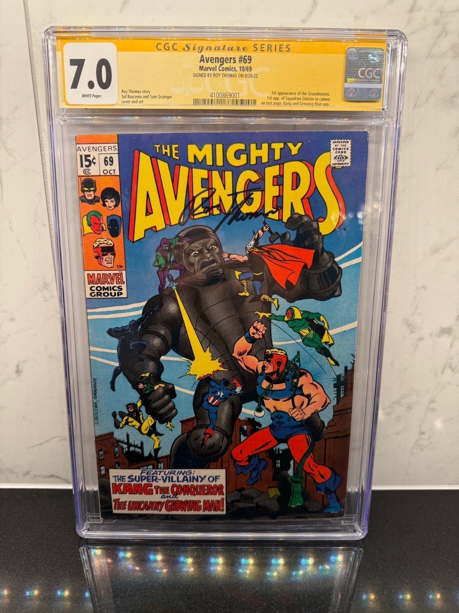 Avengers #69 – CGC 7.0 White Pages – Signed – 1st Appearance of Grandmaster – Marvel Key Issue