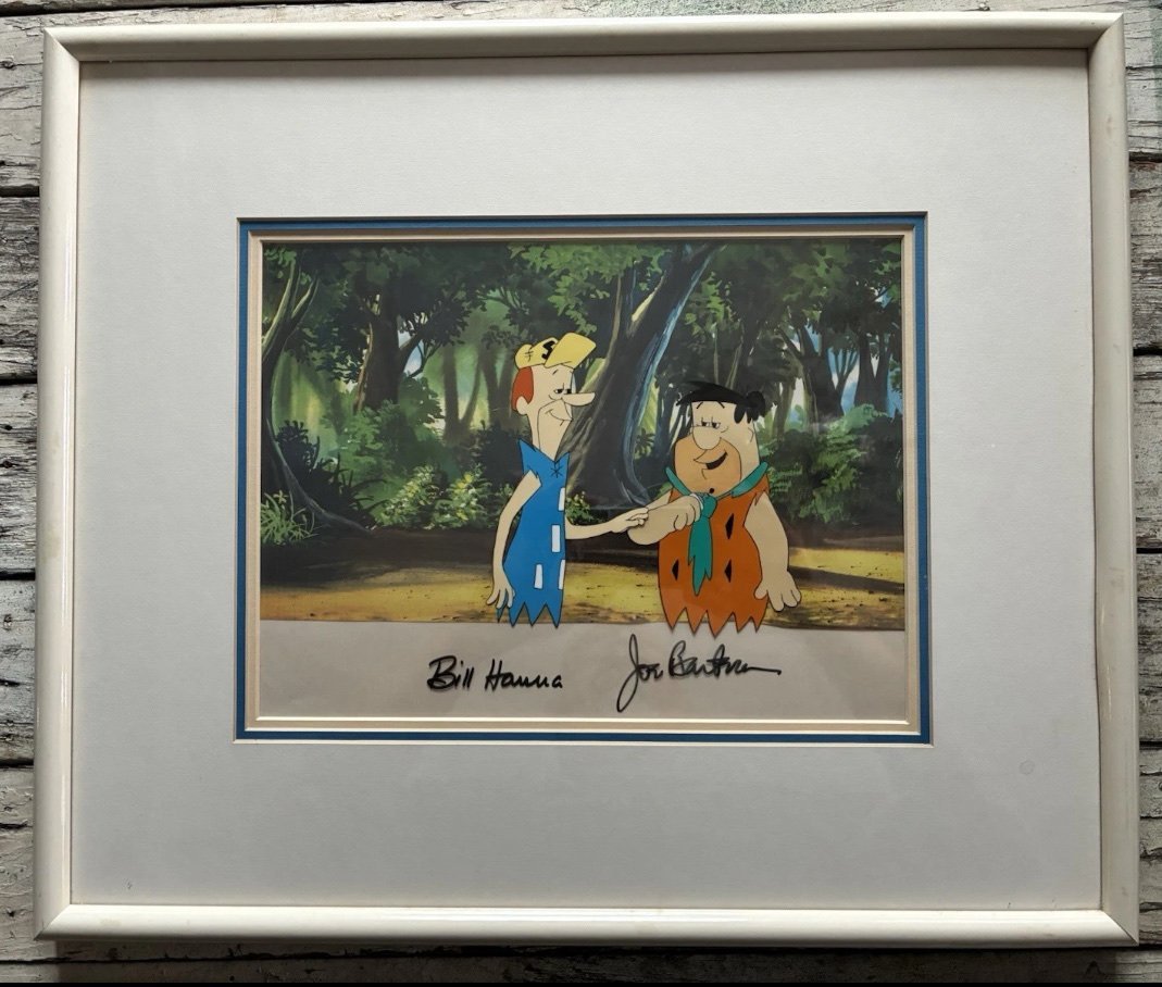Orignal Cell of George Jetson & Fred Flintstone – Dual Signed by William Hanna & Joseph Barbera
