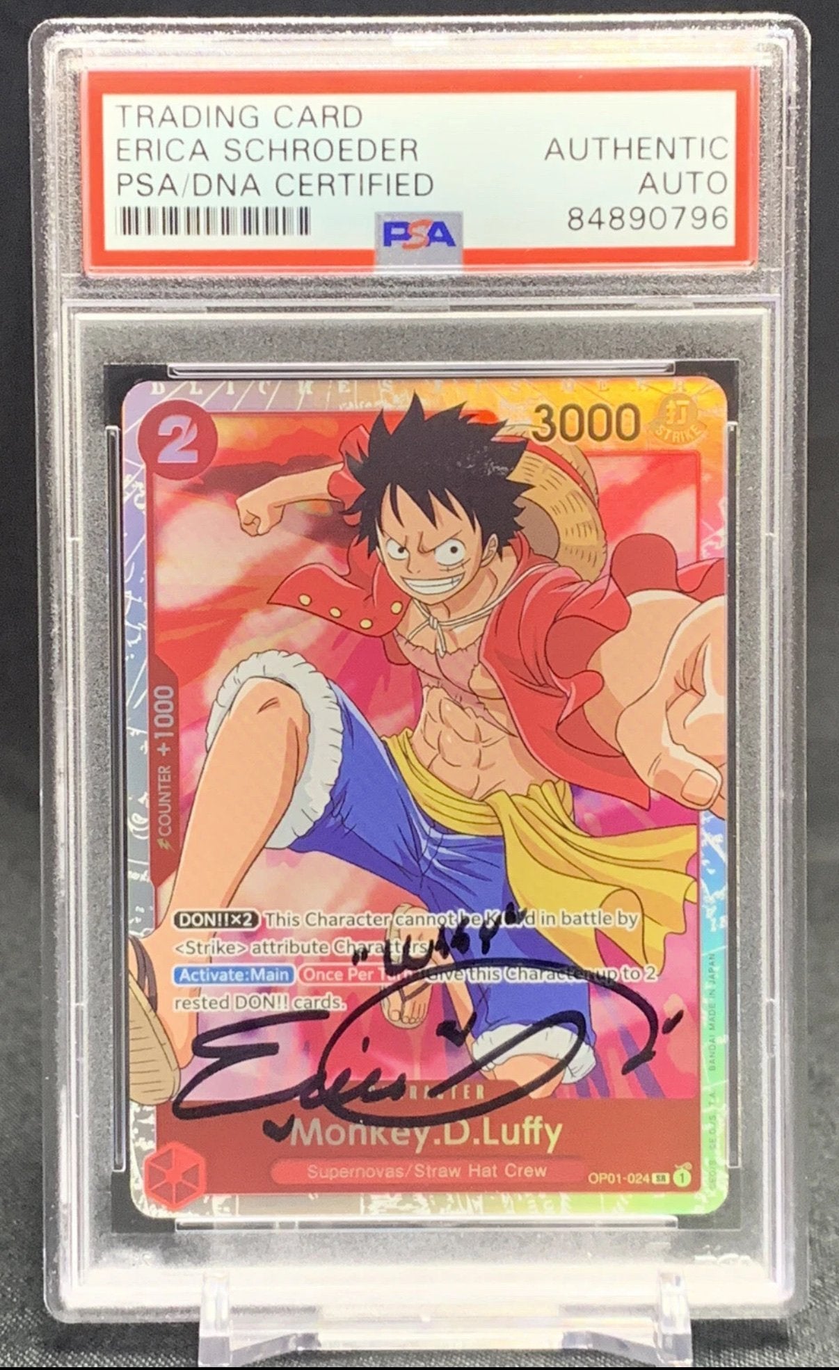 Monkey D. Luffy Straw Hat Signed by Erica Schroeder – PSA/DNA Authenticated | One Piece OP01-024