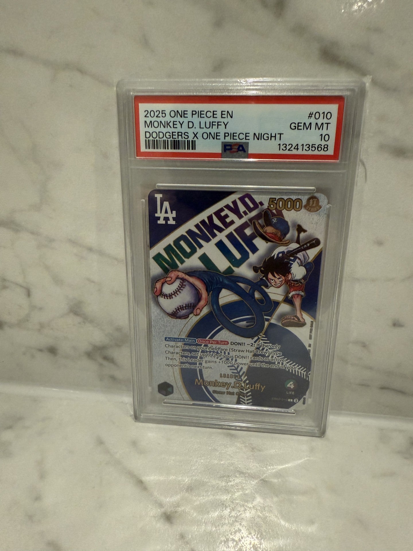 2025 ONE PIECE PROMOS 010 MONKEY D. LUFFY DODGERS X ONE PIECE NIGHT PSA GEM 10