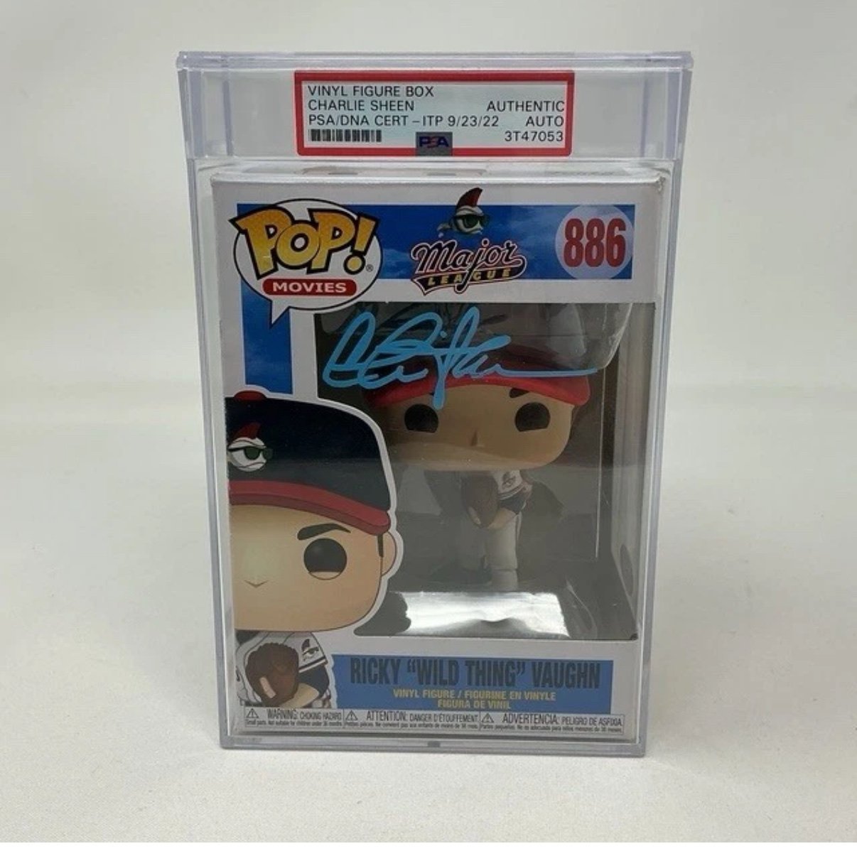 Charlie Sheen Signed Major League Vaughn Encapsulated Funko Pop #886 PSA