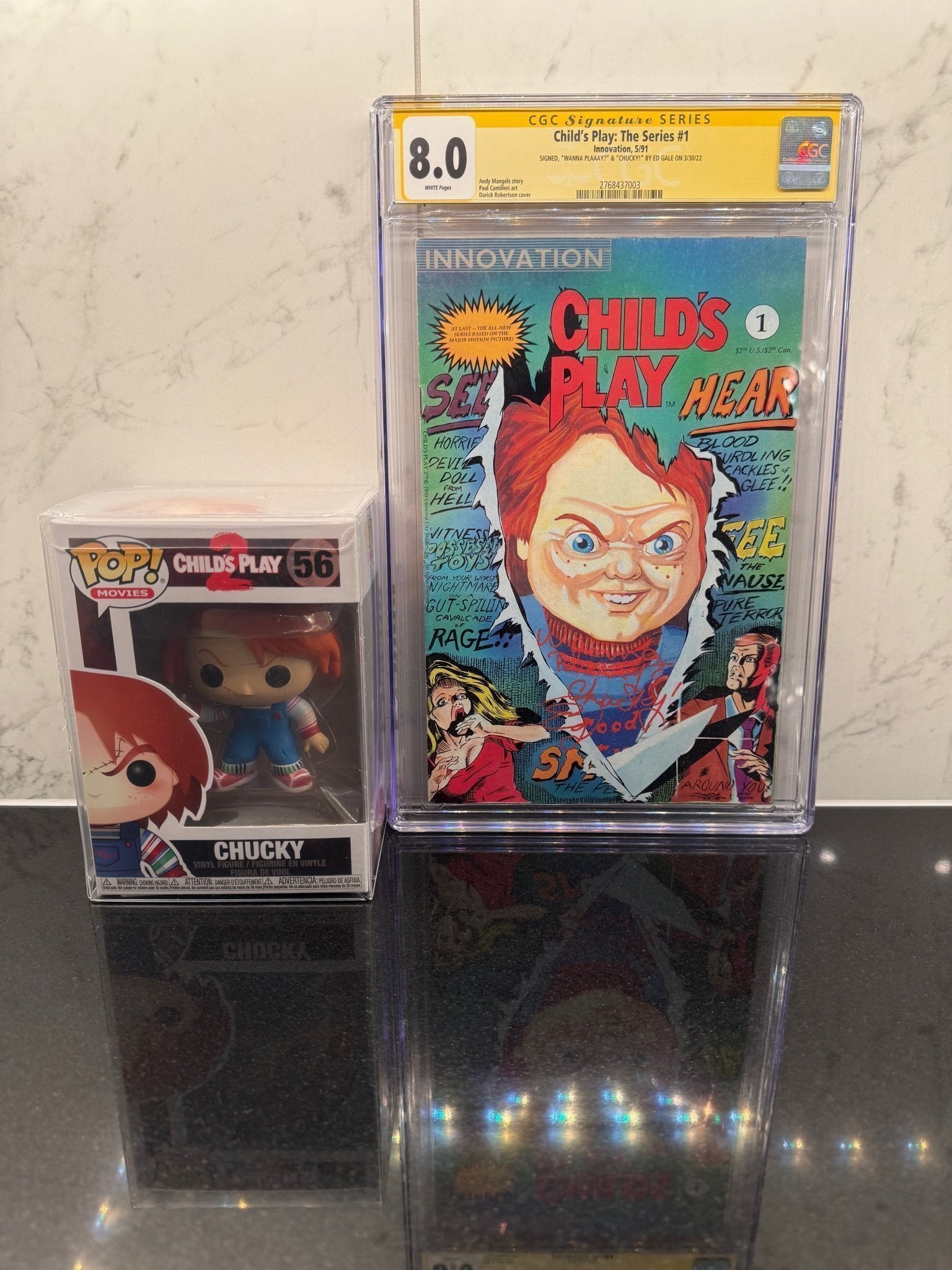 Child’s Play #1 – CGC 8.0 – Signed & Quoted by Ed Gale – Includes Chucky Funko Pop – Horror Collectible