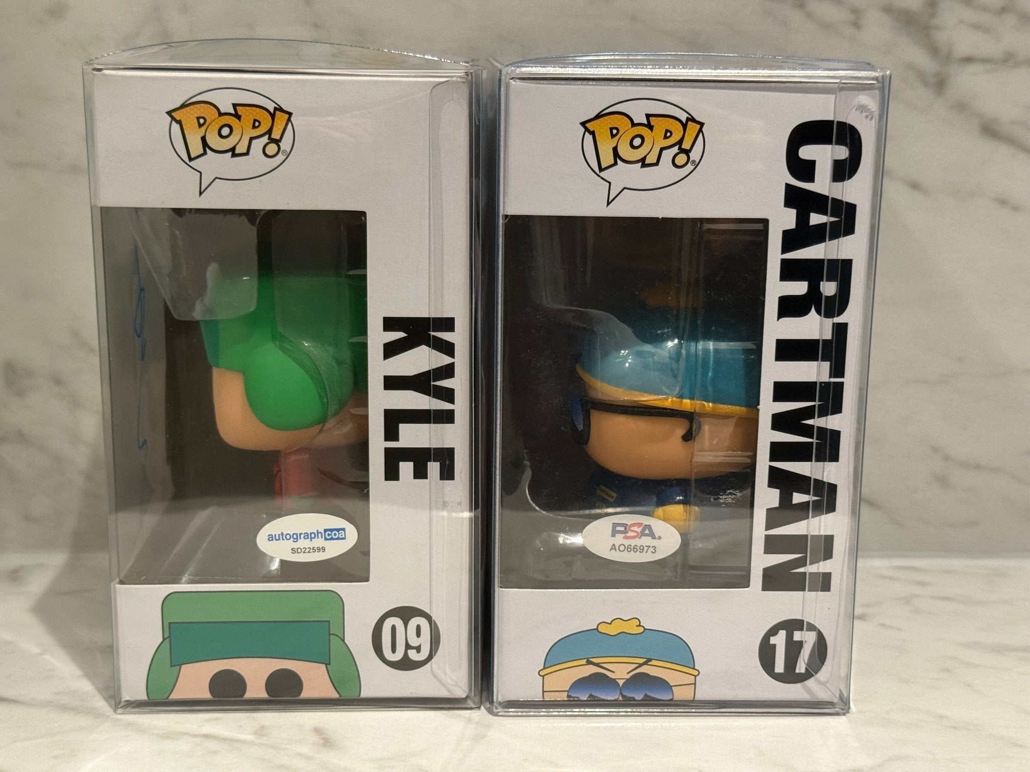 South Park Funko Pop Kyle & Cartman Signed – Matt Stone ACOA / Trey Parker PSA