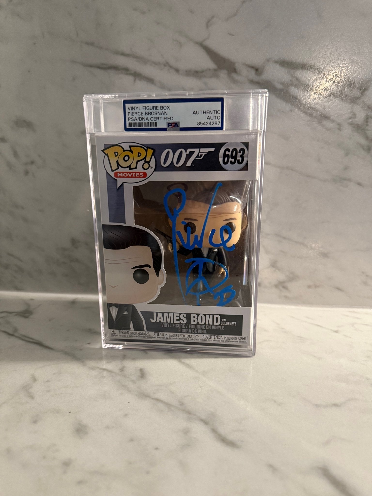 Pierce Brosnan Signed Funko Pop #693 – James Bond GoldenEye 007 – PSA Encapsulated