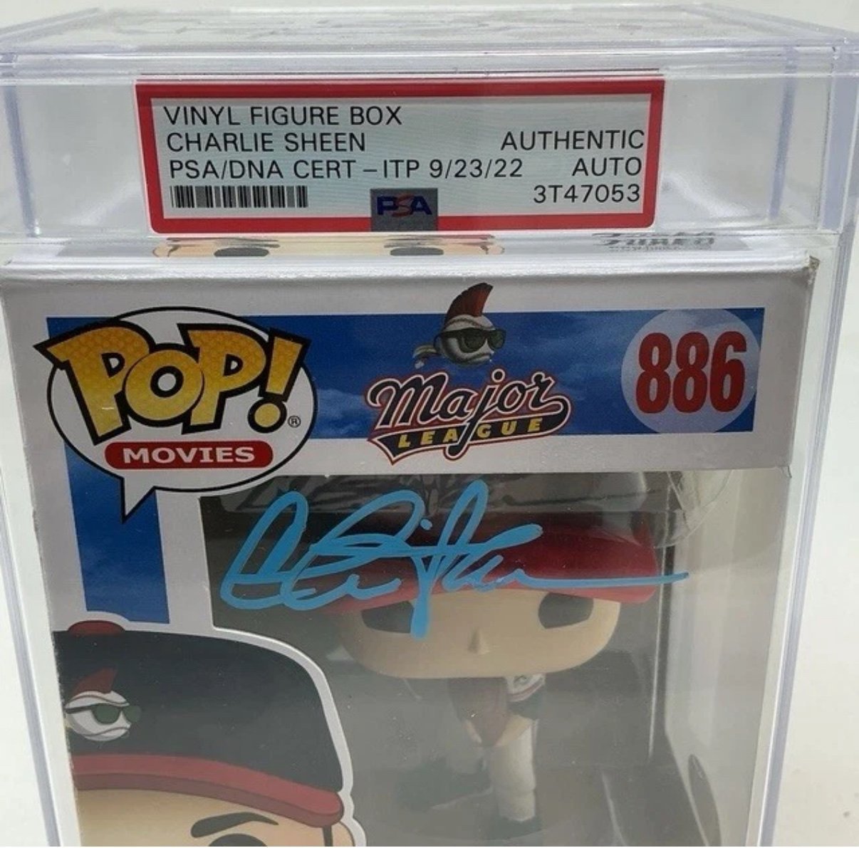 Charlie Sheen Signed Major League Vaughn Encapsulated Funko Pop #886 PSA